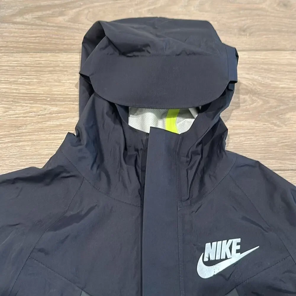 NIKE Black Gray Neon Yellow Waterproof Hooded Full Zipper Jacket‎ Size Small